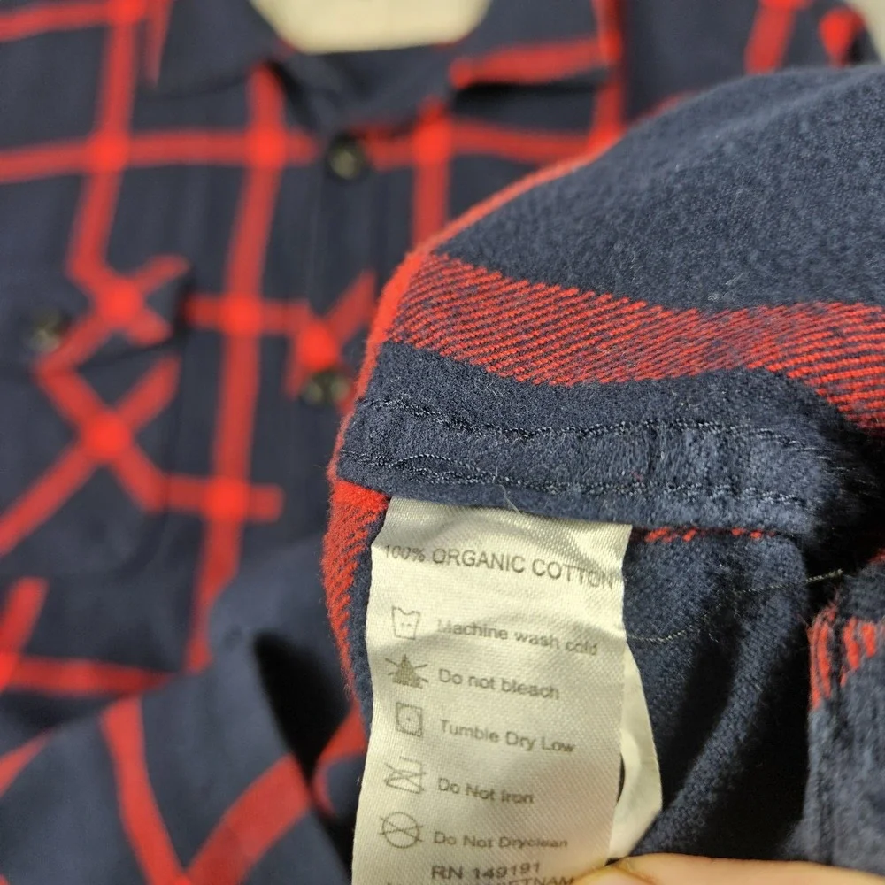 Topo Designs Flannel Shirt Men's XL Plaid Field Button Up Long Sleeve Blue Red
